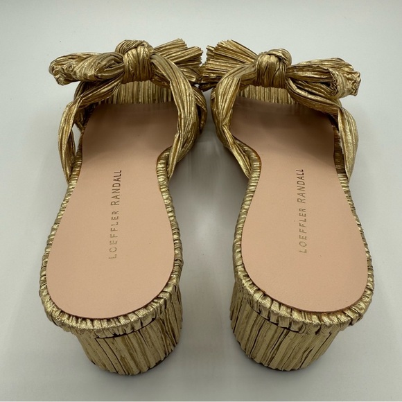 Loeffler Randall Emilia Gold Pleated Bow Heel Sandal Sz 8.5 B Stunning! - Picture 3 of 11